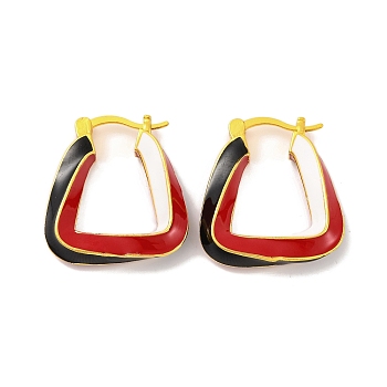 Brass & Enamel Hoop Earrings for Women, Lead Free & Cadmium Free, Trapezoid, Real 18K Gold Plated, Red, 24x22x5mm