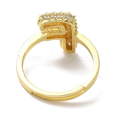 Bague réglable en laiton plaqué avec lettres micro pavées et zircones cubiques transparentes pour femmes(KK-S391-03G-F)-3