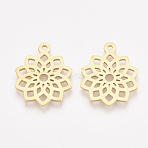 201 Stainless Steel Pendants, Flower, Golden, 19x16x1mm, Hole: 1.4mm(STAS-T045-38G)