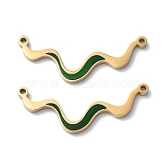 Ion Plating(IP) 304 Stainless Steel Enamel Pendants, Manual Polishing, Golden, Wave Charm, Green, 11x30x1.5mm, Hole: 1mm(STAS-M340-04G)