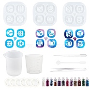 Twelve Constellations Silicone Molds Kits, with Resin Casting Molds, Laser Shining Nail Art Glitter, Measuring Cup, Transparent Plastic Round Stirring Rod, Disposable Latex Finger Cots, Mixed Color, 91x95mm(DIY-AR0001-12)