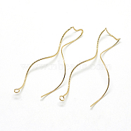 Brass Chain Stud Earring Findings, with Loop, Ear Threads, Real 18K Gold Plated, 142x1mm, Hole: 2mm(X-KK-T032-173G)