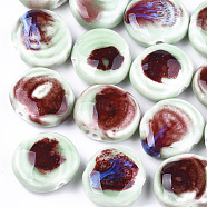 Handmade Porcelain Beads, Fancy Antique Glazed Porcelain, Flat Round, Medium Aquamarine, 23~24x24~27x9~10mm, Hole: 3mm(PORC-S498-45I)