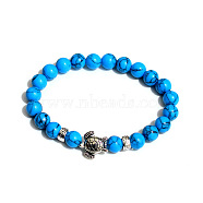 Synthetic Turquoise Round Beaded Stretch Bracelet with Turtle(UL4697-6)