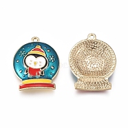 Alloy Enamel Pendants, for Christmas, Flat Round with Penguin, Colorful, Golden, 26x20.5x4mm, Hole: 1.5mm(ENAM-E568-02G)