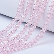 Electroplate Glass Beads Strands, AB Color Plated, Faceted, Rondelle, Pink, 2.3~2.7x2mm, Hole: 0.4mm, about 150~155pcs/strand, 32~33cm(EGLA-A034-T1mm-B12)