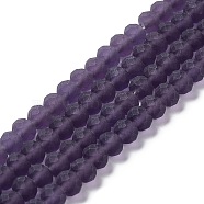 Transparent Glass Beads Strands, Faceted, Frosted, Rondelle, Purple, 3.5mm, Hole: 1mm, about 113~115pcs/strand, 32~33cm(EGLA-A034-T3mm-MD15)
