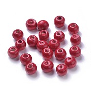 Dyed Natural Wood Beads, Round, Lead Free, Red, 8x7mm, Hole: 3mm, about 6000pcs/1000g(WOOD-Q006-8mm-01-LF)