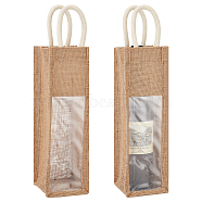 Jute Wine Storage Drawstring Pouches with PVC Clear Window, Wine Glass Storage Gift Bags, Rectangle, Camel, 42.5x11x10.5cm(ABAG-WH0035-052A)