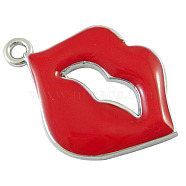 Alloy Enamel Pendants, Cadmium Free & Lead Free, Lip, Platinum,  Red, about 24.5mm long, 17mm wide, 2.5mm thick, hole: 2mm(X-EA547Y-2)