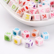 Initial Acrylic Beads, Cube, Mixed Color, 6.5x6.5x6.5mm, Hole: 2.5mm, about 2040pcs/500g(SACR-531-M)