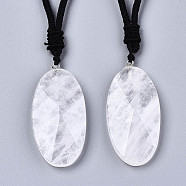 Natural Quartz Crystal Pendant Necklaces, with Random Color Polyester Cords, Faceted, Oval, 26~29.9 inch(66~76cm)(NJEW-S421-023)