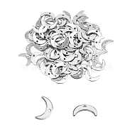 304 Stainless Steel Charms, Moon, Stainless Steel Color, 7x11x1mm, Hole: 1mm, 200pcs/box(STAS-UN0007-08P)