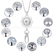 DIY Half Round Pendant Necklace Making Kits, Including Brass & Glass Snap Buttons, Alloy Snap Pendant Making, 304 Stainless Steel Cable Chains Necklaces, Tree of Life Pattern, 14Pcs/box(DIY-SC0020-01G)