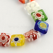 Square Handmade Millefiori Glass Beads Strands, Mixed Color, 10x10x4mm, Hole: 1mm, about 38pcs/strand, 14.5 inch(X-LK-R004-19)