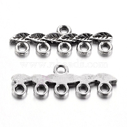 Tibetan Style Alloy Chandelier Components Links, 5-Strand Reducer Connector, Cadmium Free & Lead Free, Leaf, Antique Silver, 10x26x2mm, Hole: 2mm(TIBE-40098-AS-RS)