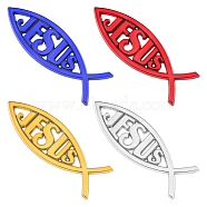 4Pcs 4 Colors ABS Plastic Car Stickers, Jesus Fish, for Easter, Mixed Color, 138x45x5.8mm, 1pc/color(AJEW-FH0003-02)