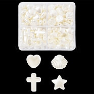 ABS Plastic Imitation Pearl Beads, Cross & Star & Shell/Scallop & Heart, WhiteSmoke, 10~15.5x11~12x4~6mm, Hole: 1.5~2mm (OACR-YW0001-76)