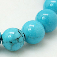Natural Mashan Jade Round Beads Strands, Dyed, Deep Sky Blue, 8mm, Hole: 1mm, about 51pcs/strand, 15.7 inch(G-D263-8mm-XS33)