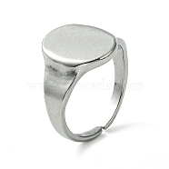 304 Stainless Steel Open Cuff Ring, Blank Oval Signet Rings, Stainless Steel Color, Inner Diameter: 18mm(RJEW-L110-013P)