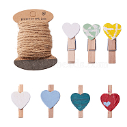 DIY Jewelry Finding, Jute Twine and Wooden Craft Pegs Clips, Heart, White, 30x18x10mm(DIY-YS0001-02)