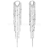 Rhodium Plated 925 Sterling Silver Chain Tassel Dangle Hoop Earrings, Long Tassel Drop Earrings for Women, Platinum, 88x14.7mm, Pin: 1.1mm(JE1039A)