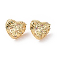 Cubic Zirconia Heart Stud Earrings, Real 18K Gold Plated Brass Jewelry for Women, Colorful, 16x19mm, Pin: 0.7mm(EJEW-C008-21G-02)