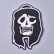 Computerized Embroidery Cloth Iron on/Sew on Patches, Costume Accessories, Appliques, Skull, Black, 105x65x1mm(DIY-I016-19)
