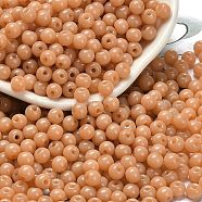 Opaque Colours Glass Seed Beads, Round, Sandy Brown, 4.5x3.5mm, Hole: 1mm, about 4500pcs/pound(SEED-C001-02B-03)