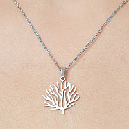 201 Stainless Steel Tree Pendant Necklace, Stainless Steel Color, 17.72 inch(45cm)(NJEW-OY001-67)