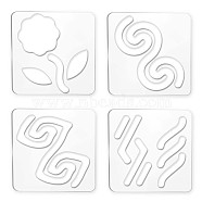 Acrylic Earring Handwork Template, Card Leather Cutting Stencils, Square, Clear, Flower Pattern, 152x152x4mm, 4 styles, 1pc/style, 4pcs/set(TOOL-WH0152-007)