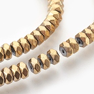 Electroplated Non-magnetic Synthetic Hematite Bead Strand, Heishi Beads, Flat Round/Disc, Faceted, Golden Plated, 4x2mm, Hole: 0.7mm, about 186pcs/strand, 15.55 inch(39.5cm)(G-E498-13C)