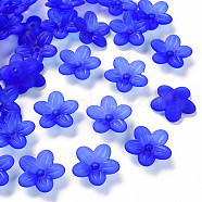 Frosted Acrylic Bead Caps, 5-Petal, Flower, Royal Blue, 19.5x20x5.5mm, Hole: 1.6mm, about 740pcs/500g(MACR-S371-08A-751)