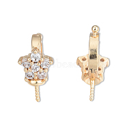 Brass Pave Cubic Zirconia Peg Bails, For Half Drilled Beads, Cadmium Free & Nickel Free & Lead Free, Star, Real 18K Gold Plated, 11x10.5x6mm, Hole: 5mm, Pin: 0.8mm(KK-N232-201LG)