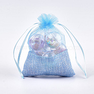 Organza Bags, with Burlap Cloth, Drawstring Bags, Rectangle, Cornflower Blue, 13.2~14.2x9.6~10.2cm(OP-T004-01A-05)