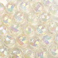 Two Tone UV Plating Rainbow Iridescent Acrylic Beads, Faceted, Round, Clear, 15x15.5mm, Hole: 3.8mm(TACR-D010-06H)