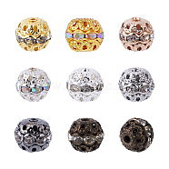 Cheriswelry 80Pcs 8 Colors Alloy Rhinestone Beads, Hollow, Crystal and Crystal AB, Round, Mixed Color, 10x9mm, Hole: 1.2mm, 10pcs/color(FIND-CW0001-12)