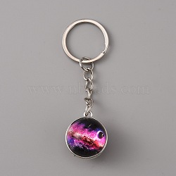 Platinum Tone Alloy Keychain, with Glass Pendants and Iron Ring, Purple, 8cm(KEYC-WH0029-61J)