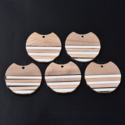 Resin & Wood Pendants, Gap Flat Round, White, 34x37x3mm, Hole: 1.8mm(X-RESI-N025-014A-B01)