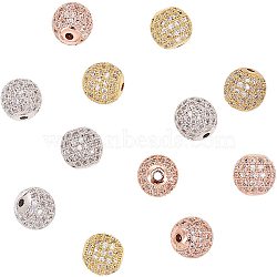 Rack Plating Brass Cubic Zirconia Beads, Long-Lasting Plated, Round, Mixed Color, 9.5~10x9~9.5mm, Hole: 2mm, 12pcs/box(ZIRC-NB0001-35)