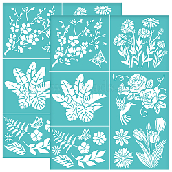 Self-Adhesive Silk Screen Printing Stencil, for Painting on Wood, DIY Decoration T-Shirt Fabric, Turquoise, Flower, 280x220mm(DIY-WH0338-293)