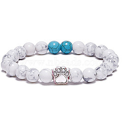 Howlite and Synthetic Turquoise Bead Stretch Bracelets for Women Men, Heart & Paw Print, 7-1/8 inch(18cm)(XZ2326-2)
