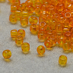 12/0 Grade A Round Glass Seed Beads, Transparent Colours, Dark Orange, 12/0, 2x1.5mm, Hole: 0.8mm, about 30000pcs/bag(SEED-Q006-F06)