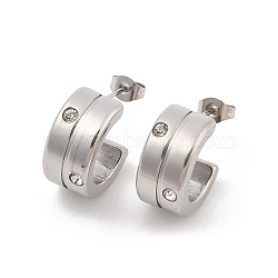 304 Stainless Steel Stud Earrings for Women, Rhinestone Half Hoop Earrings, Stainless Steel Color, 18x8.5mm(EJEW-C120-01P)