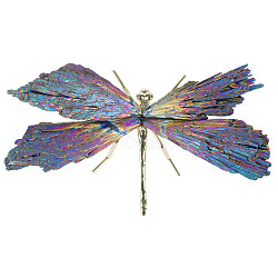 Electroplate Natural Tourmaline Insect Dragonfly Figurine, with Alloy Findings, for Desktop Ornament, Colorful, 110~140mm(PW23052280641)