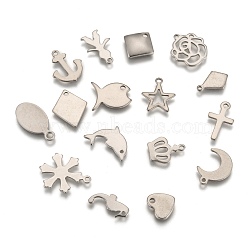 Stainless Steel Pendants, Mixed Shapes, 9~19x6~15x0.4~1mm, Hole: 1~2mm(STAS-MSMC002-01)