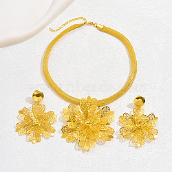 Iron Filigree Flower Jewelry Set, Pendant Necklaces & Dangle Stud Earrings, Real 18K Gold Plated, 410mm, 80x60mm(IK5732)