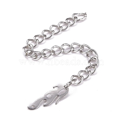 Tarnish Resistant 304 Stainless Steel Chain Extender, Curb Chain, with 202 Stainless Steel Charms, Feather, Stainless Steel Color, 65~69mm, Link: 3.7x3x0.5mm, Feather: 12x4x0.2mm(STAS-F268-56P)