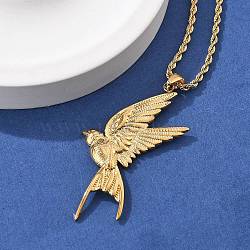 304 Stainless Steel Dove Bird Pendant Necklaces for Men, Real 18K Gold Plated, 17.99 inch(45.7cm)(NJEW-Q036-01G)