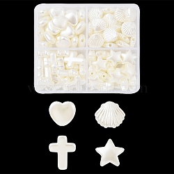 ABS Plastic Imitation Pearl Beads, Cross & Star & Shell/Scallop & Heart, WhiteSmoke, 10~15.5x11~12x4~6mm, Hole: 1.5~2mm (OACR-YW0001-76)